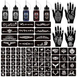 Joxpring Temporary Tattoo Kits Henna kit 5 Inks 96 Stencils for DIY Art Painting Party Gifts