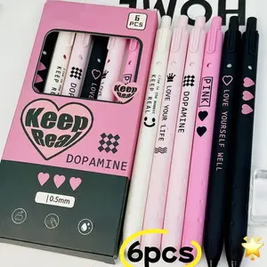 6pcs Sweet Cool Style No Hook High Aesthetic Neutral Pens 0.5mm Ink Fast Dry Student Writing Office School Valentine Gift Set With Pen