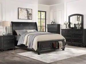 Homelegance 1714BK-4PC 4 pc Laurelin black sand thru finish wood bedroom set