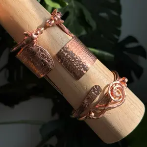 Pure Copper Healing Bangles Large Wrist Cuff Grounding Jewelry with Intricate Designs and Natural Copper Finish