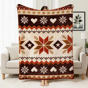 Comfortable Fair Isle jacquard throw blanket, sofa blanket, soft Nordic-style blanket, suitable for living room, bedroom, all seasons, essential for creating a cozy home atmosphere