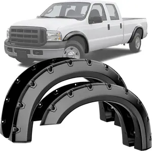 OEDRO Fender Flares Kit, Compatible for 1999-2007 Ford F-250 / F-350 / F-450 Super Duty, Front Rear Wheels w/UV Protected & Dura-Flex Material & Smooth Black Finish Pocket Rivet Style