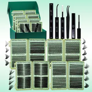 2208PCS Lash Clusters D Curl 15 Styles Mixed 10-16mm/14-20mm Mega Volume Cat&Doll Lashes Wispy Lashes Individual Eyelashes Kit with BOND&SEAL Lash Remover Tweezers and Brush, Perfect for Beginners & Proficient, DIY at Home Easily, Easy Apply for Makeup