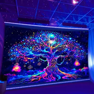 1pc Fantasy Tree Of Life UV Black Light Tapestry, Large Size Fluorescent Tapestry, Bedroom Aesthetic For Bedroom Office Living Room Home Decor, With Free Accessories, Tapestry Wall Mural
