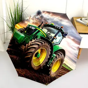 1 PC Automatic Folding Umbrella - John Deere Tractor Farming Field Pattern, Portable & Foldable Design with 8 Ribs, Merry Christmas Pattern,Casual Outdoor Accessory Halloween and Christmas Birthday Gifts. G0042