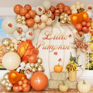 Thanksgiving Balloon Garland Arch Kit, 154PCS Burnt Orange Pastel Orange Sand White Gold Fall Balloons with Pumpkin and Leaf Foil Balloons for Baby Shower Birthday Fall Party Decorations