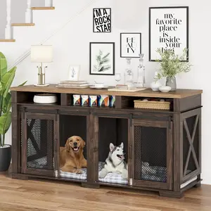 GAOMON Dog Crate Furniture for 2 Dogs–37”L x 25.6”W x 28.3”H Dog Kennel Furniture,37” Large Heavy Duty Puppy Training Cage for Dogs Up to 70 Lbs, Lift-Top Design and Adjustable, Removable Partitions