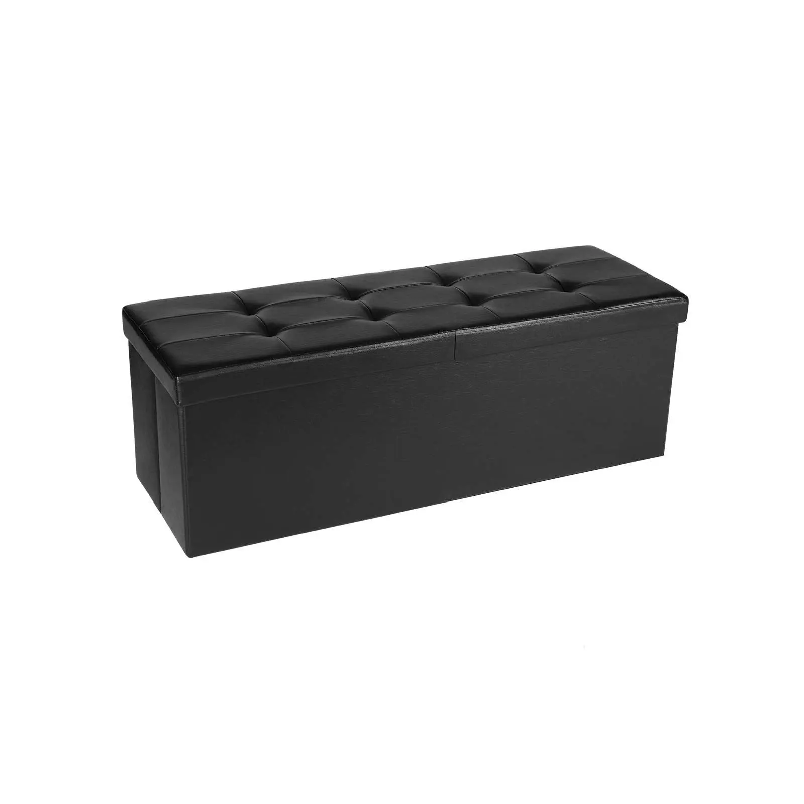 SONGMICS ULSF75BK 43" L Modern Foldable Leather Rectangle Storage Ottoman Bench - Iron Furniture with Flipping Lid Cabinet for Living Room Organizing, Interior Indoor Use