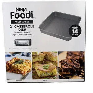 New Ninja Foodie 2” Deep Casserole Dish/Pan. Serves 14. 12.5  X 12.5 X 2”.Black Bakeware Kitchen Pastry