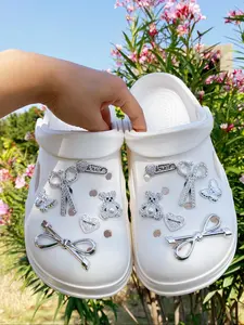 12 Piece Fashion Silver Color DIY Accessories Set, Bow Scissors Bear Heart Butterfly Charms, Bling Shoe Charms, Detachable Shoe Decorations