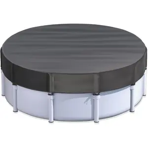 15 Ft Round Pool Cover for Metal Frame Above Ground Pools - Upgraded Windproof Design Compatible with Intex/Bestway Frame Above Ground Outdoor Swimming Pool (Black)