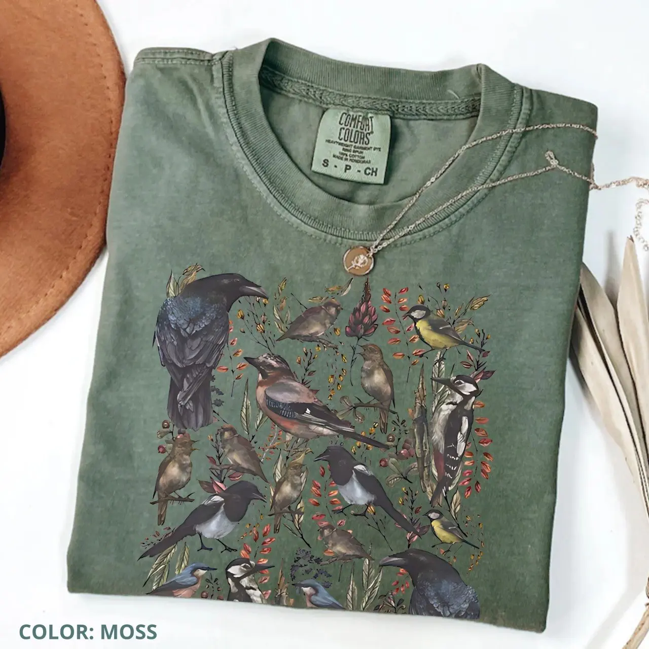 Comfort Colors Retro Boho Bird TShirt, Cottagecore T-Shirt, Naturecore Tee, Bird Flower T-Shirt, Nature Lover Gift, Gift For Mom