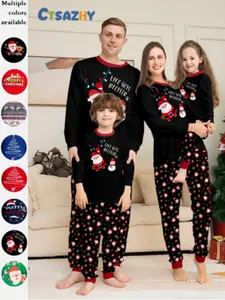 New Fashion Christmas Family Pajama Set, Elastic Comfortable Fabric, Holiday Print Casual Wear, Cozy Parent-Child Style for Home Activities