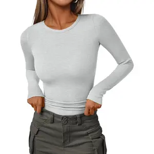 Womens Ribbed Shirts Crewneck Fitted Tops Casual Underscrubs Layer Slim Basic T-Shirts Fashion Long Sleeve