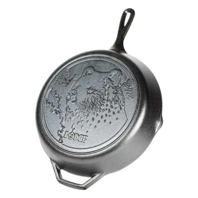 Lodge 6655294 12 in. Wildlife Series-Brown Bear Cast Iron Skillet, Black