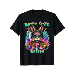 100% Cotton Happy 420 Easter Bunny Smoking Funny Men'S Novelty T-Shirt,Perfect Gift for Men, Women, Parents And Friends