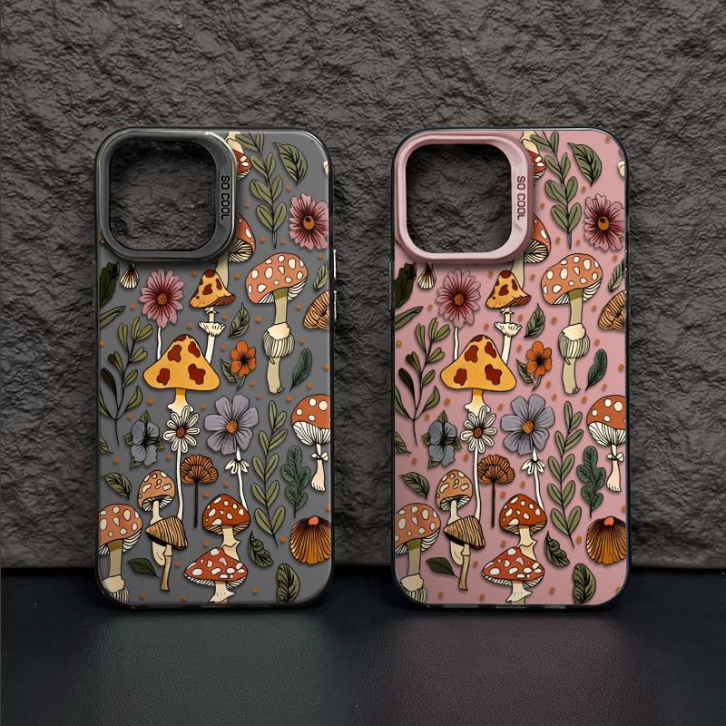 Mushrooms With Blooming Wildflowers Phone Case Durable Hard Acrylic Back Case With An Anti-Yellowing Coating, Made From High-Quality Designed For Reliable Drop Protection For Your Phone For iPhone 17.16.15.14.13.12.11.X.XS.XSMAX.XR.8.7