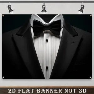 2D Flat Banner, 1pc Luxurious Tuxedo Black Bow Tie Photography Backdrop, Versatile 100% Polyester,Without Electricity Festive Holiday for Bedroom living room