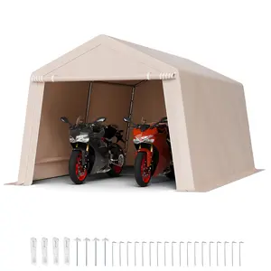 VEVOR Outdoor Storage Shed, 10 x 15 ft Portable Storage Tent with Roll-up Door, Waterproof Canopy Shed Shelter, Heavy Duty Frame, Patio Garage Carport for Motorcycle, Lawn Mower, Bike, Beige