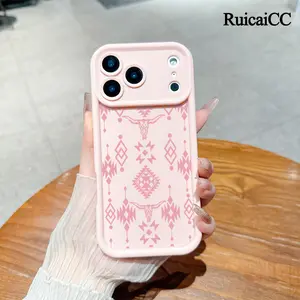 Soft Phone Case for iPhone 17 16 Pro Max 15 Plus 14 13 12 11 Air Western Pink Aztec Bull Head Pattern TPU Bumper Camera Lens Protection Rugged Durable Phone Cover Shockproof Protective Casing