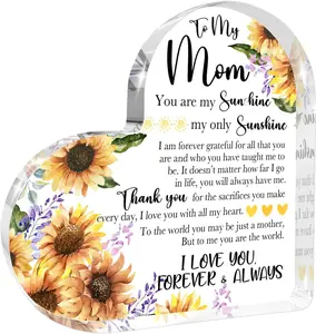 Mothers Day Gifts, To My Mom Gifts Women Grandma Acrylic Heart Shaped Mother's Day Appreciation Sign Thank You Mom Birthday Gift for Home Office Desk Decor