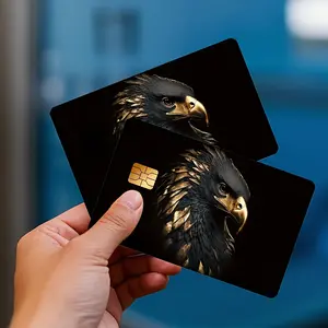 2pcs Luxury Black Golden Eagle Pattern Sticker for Bank Cards Credit Cards Debit Cards Transportation Cards Room Key Cards Skin Decal