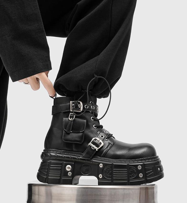 Men's Dark Punk Platform Boots Belt Decor Silhouette Flattering Street Fashion 2026 New