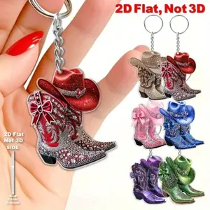 1pc/6pcs Jeweled Sparkling Cowgirl Boot Keychains - 2D Flat Western Charms for Keys/Bags |   Back to School & Christmas Gifts |   2025