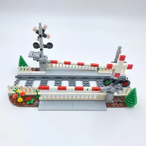 City Train Lifting Pole Building Blocks, 216pcs/set DIY Scenes, Architecture, Track Corridor, Railway Crossing Railing, Warning Light, High-speed Rail Train Railing
