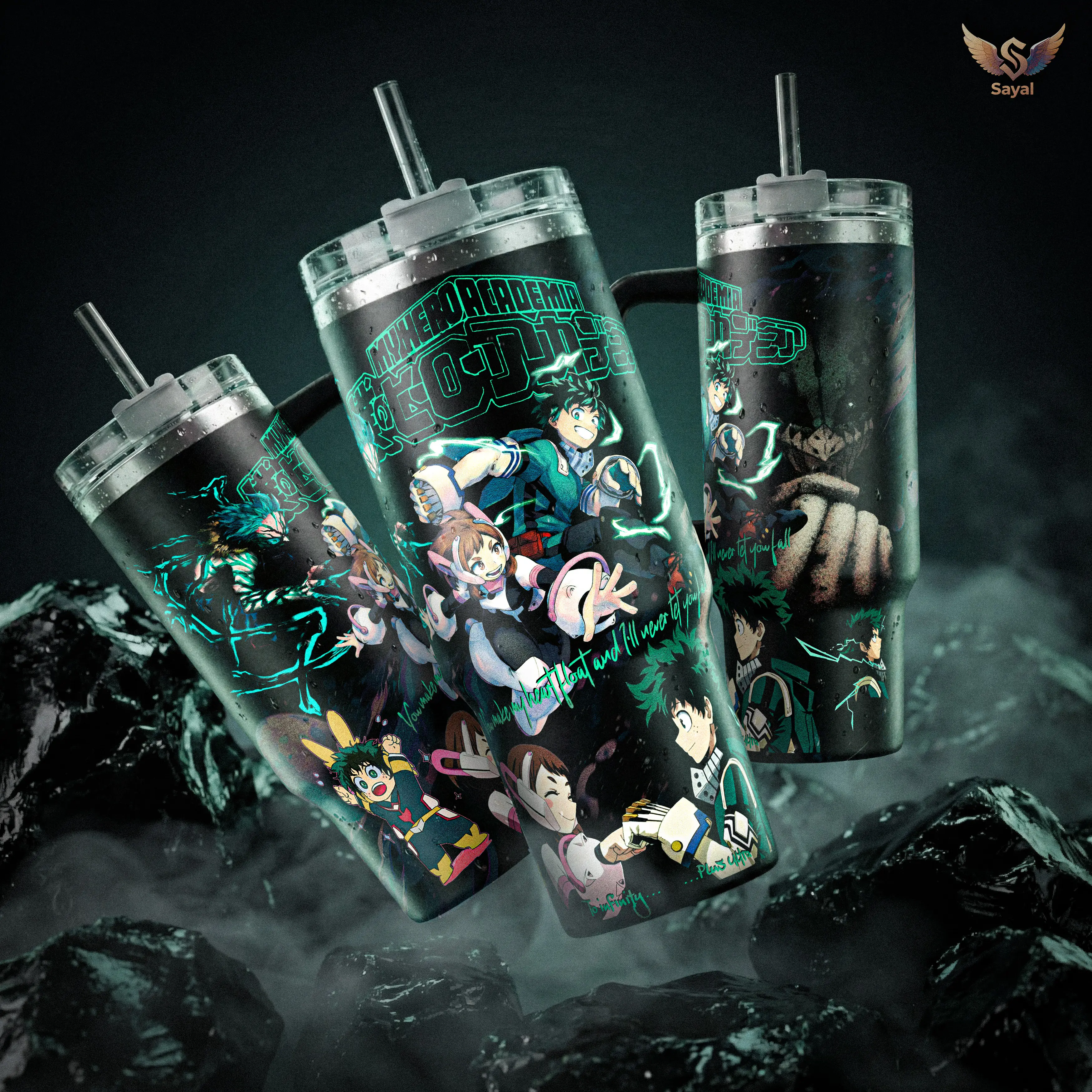 Deku Ochaco Uraraka My Hero Academia Go Beyond Plus Ultra 40 20 oz Vacuum Insulated Tumbler with Handle Straw Dynamic Action Keeps Drinks Hot/Cold Stainless Steel Travel Mug Anime Fans Manga Lovers Anime Merch Gift