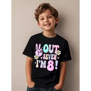 Peace Out Seven I'm 8 Eight Year Old Girl 8th Birthday Funny Aesthetic Graphic Kid T-Shirt Casual Kid T Shirts Trendy Cool Tops Tees for Kid