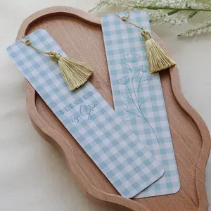 Blue Gingham Double-Sided Tassel Bookmark