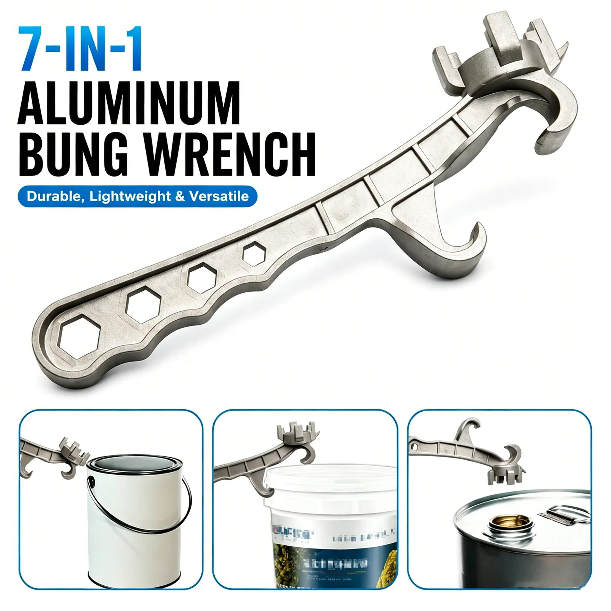 7-in-1 Magic Universal Wrench - Easily Open Any Tight Buckets & Drums, Heavy Duty Aluminum Tool for Garage & Home