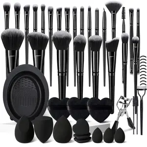 43Pcs Professional Makeup Brush Set, Makeup Tools Set, Foundation Powder Concealer Eyeshadow Brushes,with Mini and Standard Makeup Sponges,Mini Heart Powder Puff,Eyelash Curler,Eyelash Brush,Eyelash Comb Separator,Eyelash Curler Refills Pads