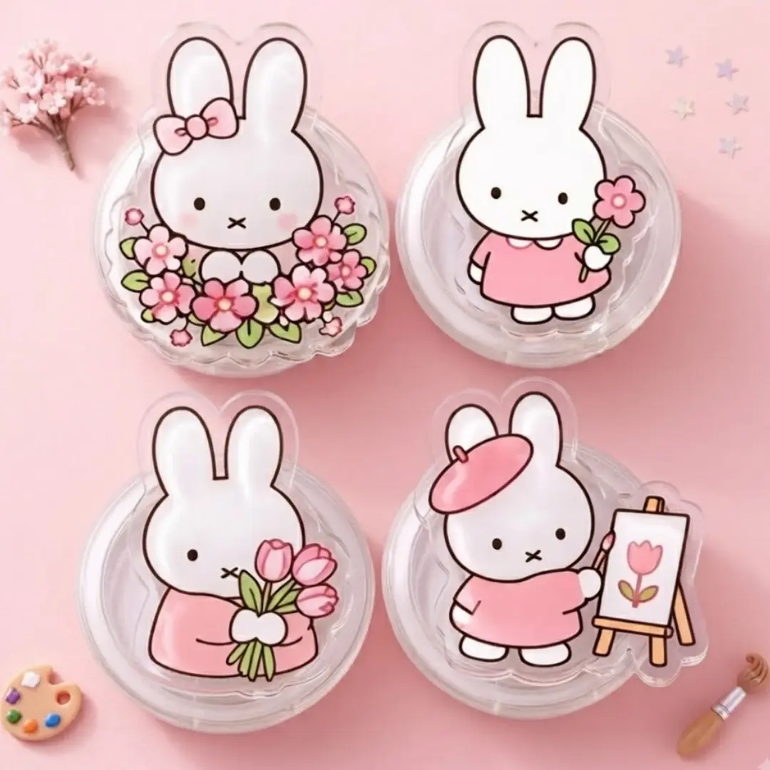 Cute Bunny Acrylic Phone Grip Cute Pink Bunny Collapsible Phone Grip Universal Expanding Phone Stand Aesthetic Desk Accessory Gift for Women