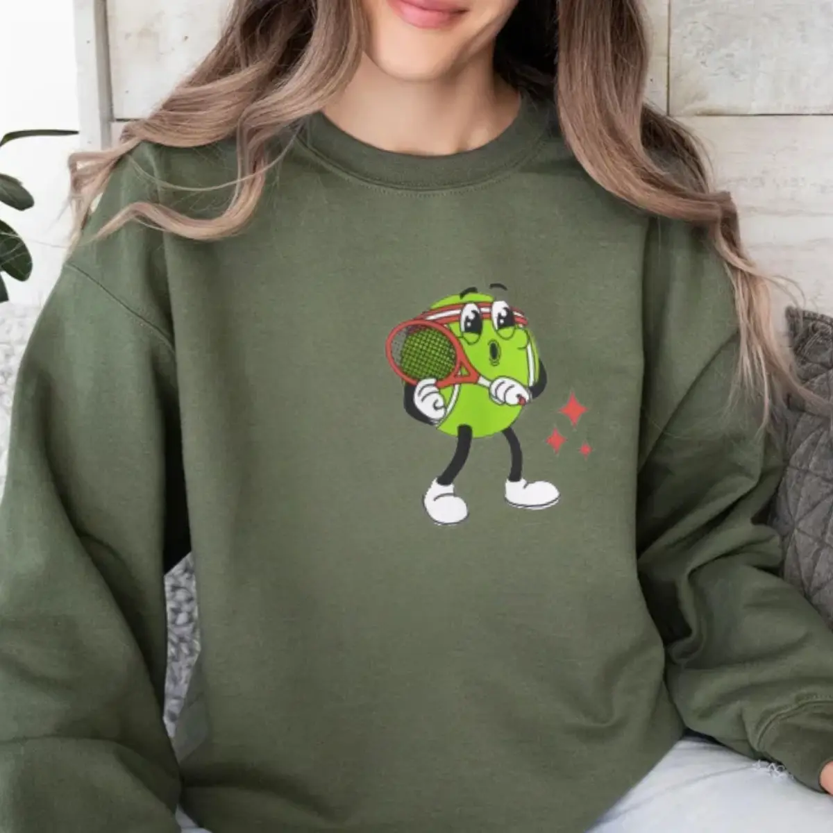 Tennis Sweaters, Tennis Crewneck Sweatshirt, Retro Style Pullovers, Tennis Fall Outfit, Tennis Lovers Gifts