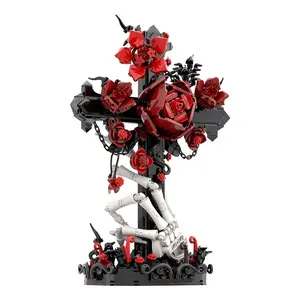 Dark Plant Art Building Block Kit DIY Handmade Skeleton & Rose Desktop Decor Unique Holiday Gift for Collectors