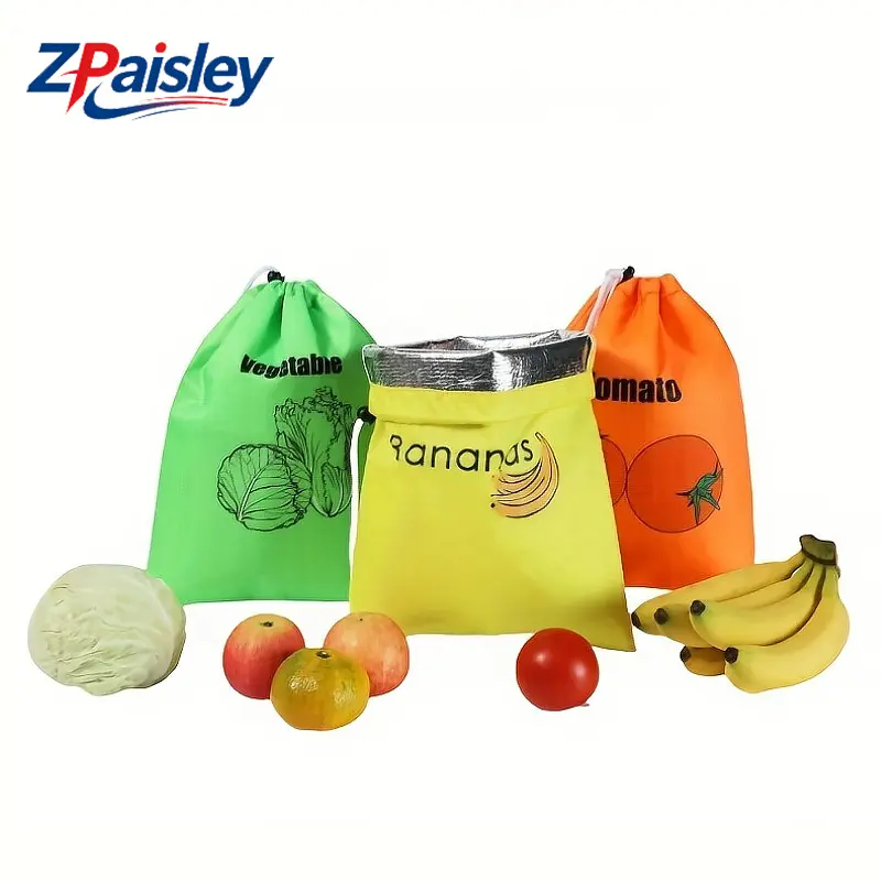 1Pc/3Pcs Drawstring Produce Storage Bags with Insulated Aluminum Foil Lining, Reusable Fruit Vegetable Fresh Keeping Bags for Fridge Organizer, Odor Resistant Food Pouches for Picnic Travel