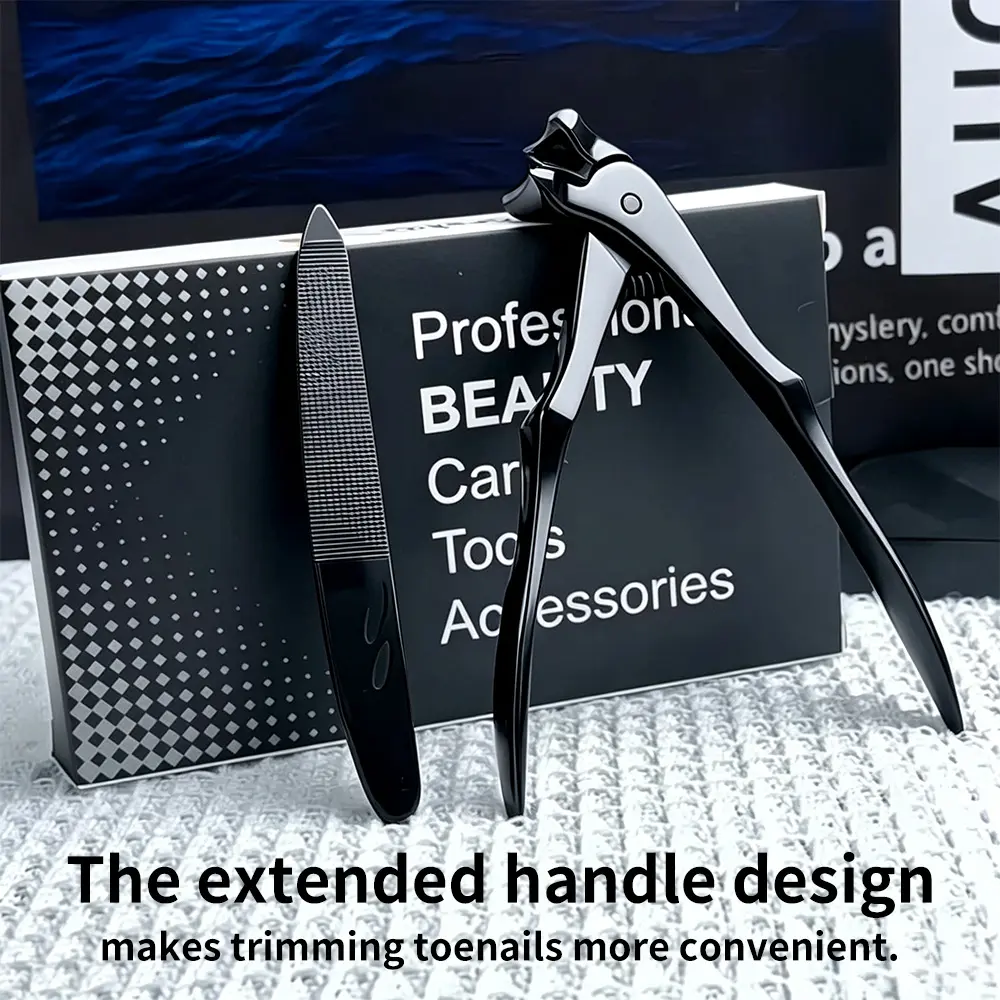 Ergonomic Nail Clipper for Seniors - Toenail Clipper for Thick Toenails and Fingernails, Long Handle Nail Clippers with Catcher (Black, Long Handle)