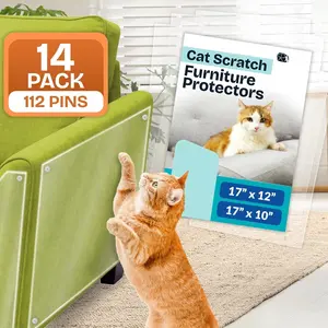 Scratch Furniture Protector (14 Pack w/Pins) XL |  Couch Protector from Claws | Clear Plastic Anti Scratch Furniture Shield for Sofa