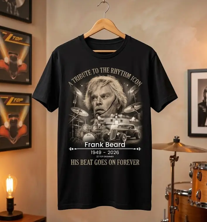 Vintage Frank Beard Tribute T-Shirt - ZZ Top Drummer 1949-2026 Memorial Graphic Tee - Retro Rock Band Oversized Cotton Shirt