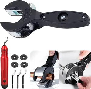 2-in-1 Ratcheting Pipe Cutter with Deburring Tool, 360° Compact Tubing Cutter for Copper, PEX & Metal Pipes (5/16"–1-1/8")