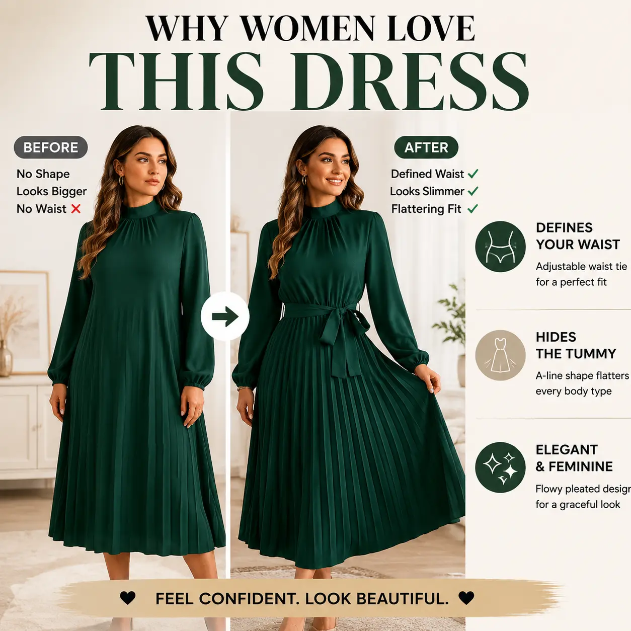 YESFASHION Women's Soft Solid Elastic Fabric Long-Sleeve Stand-Up Collar High-Waist A-Line Midi Dress - Bridal Cocktail Formal Style, Pleated Skirt Outfit for Work, Date Night, Plus Size Fall Spring Dress XYZ