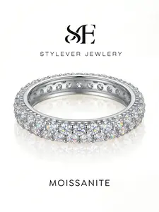 1 Pc Trendy Stone Row Rings with 0.01ct Synthetic Moissanite for Women Party Copper Fine Jewelry