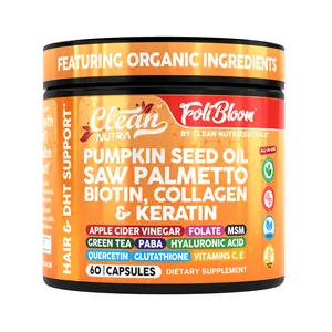 Clean Nutra Pumpkin Seed Oil, Saw Palmetto, Biotin, Collagen & Keratin Hair Supplement for Healthy Growth & DHT Balance - Foli Bloom Clean Nutra Pumpkin Seed Oil, Saw Palmetto, Biotin, Collagen & Keratin Hair Supplement for Healthy Growth & DHT Balance - Foli Bloom
