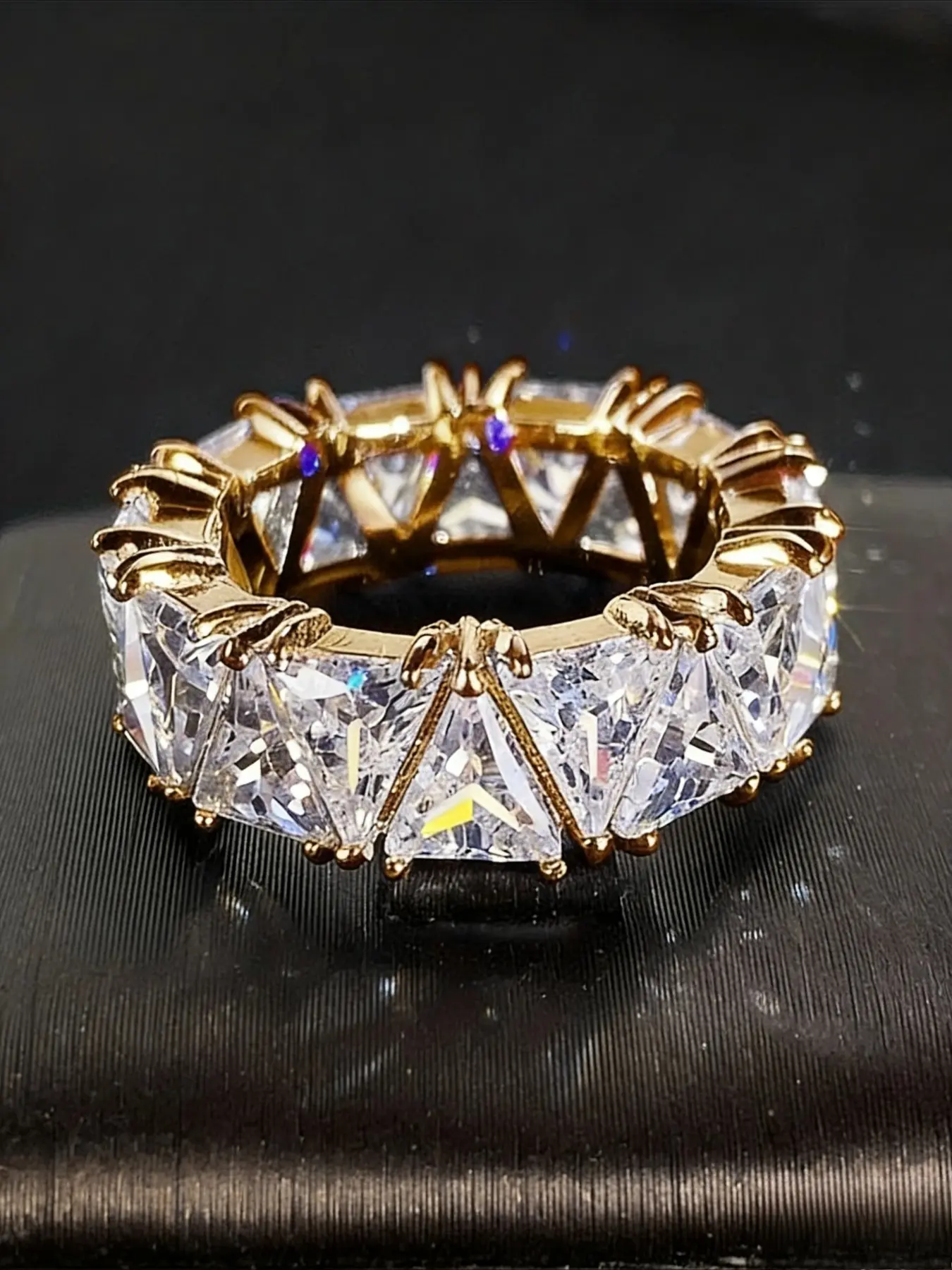 Women's Luxury Triangle Cut Lab-Created Engagement Ring - KC Wedding, April Birthstone Jewelry Gift for Wedding, Proposal & Special Occasions (Year-Round Wear) - Elegant Proposal Ring for her Elegant Glittering Ring