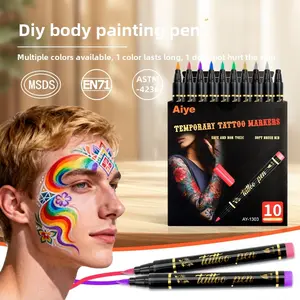 10 Color DIY Body Paint Pens, Art Paint Marker, Graffiti Art Painting Brushes, Quick-Dry, Suitable for Home and Salon DIY, Long-Lasting No Fading
