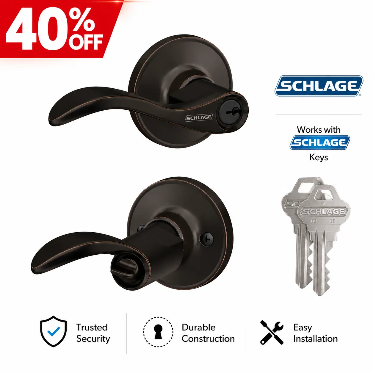 Schlage J54SEV716 Seville Keyed Entry Lever, Aged Bronze