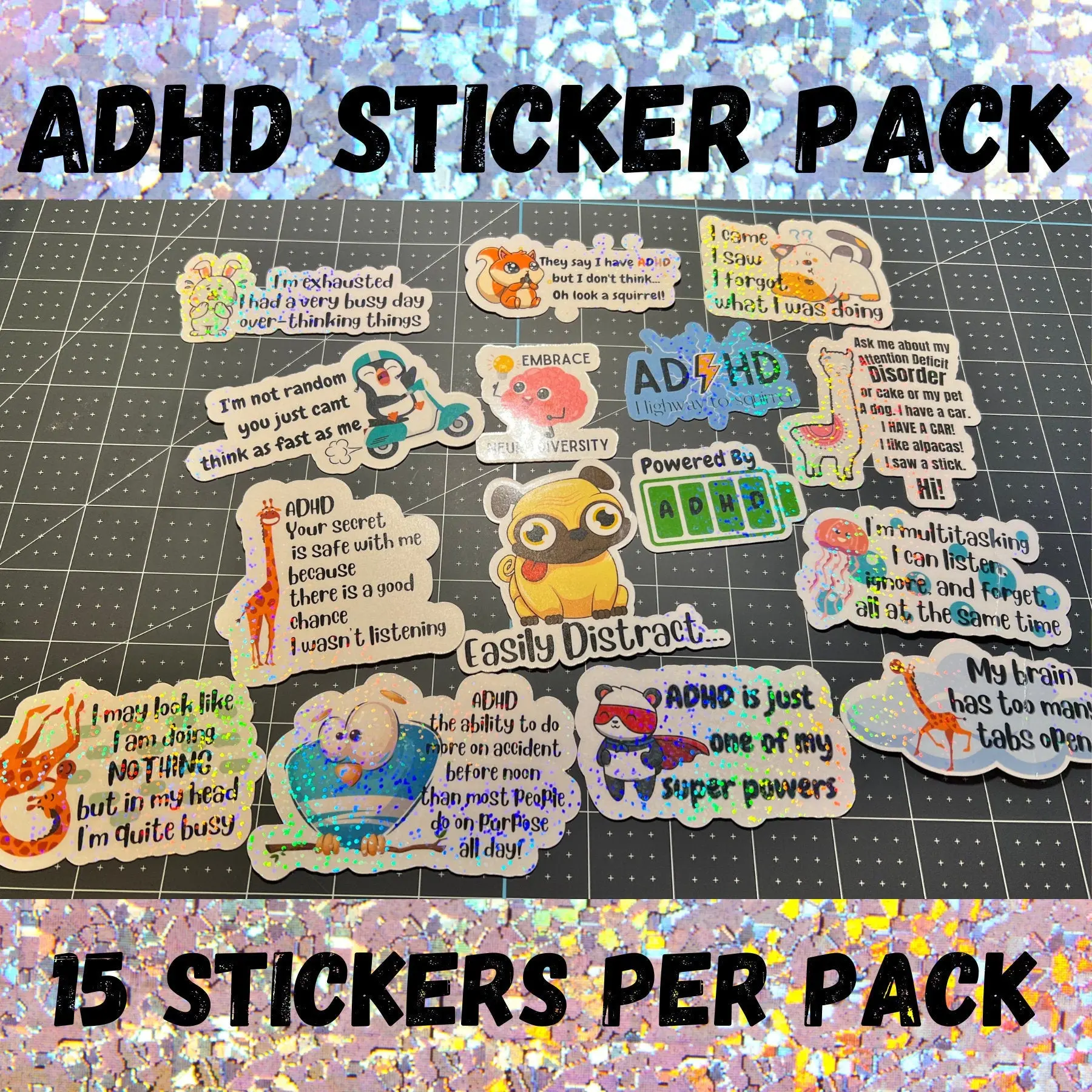ADHD Funny Sticker Pack with 15 Stickers