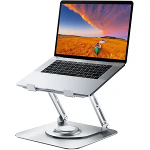 Laptop Stand for Desk, Adjustable Computer Stand with 360° Rotating Base, Ergonomic Laptop Riser for Collaborative Work, Foldable & Portable Laptop Stand, fits for All 10-16" Laptops Silver